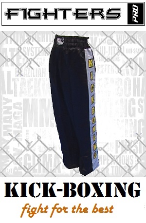 FIGHT-FIT - Pantalon de Kick-boxing / Satiné / Noir / XXS