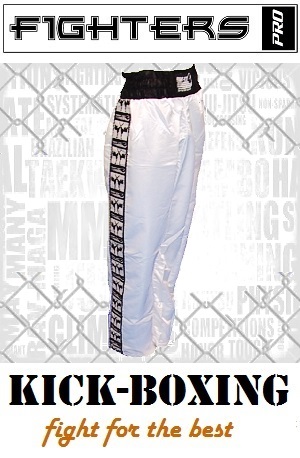 FIGHT-FIT - Pantalones de Kickboxing / Satín / Blanco / XL