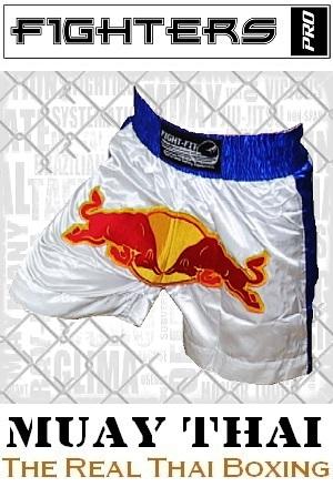 FIGHTERS - Shorts de Muay Thai / Bulls  / Blanc-Bleu / XS