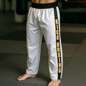 FIGHT-FIT - Pantalon de Kick-boxing / Satiné / Blanc / Large