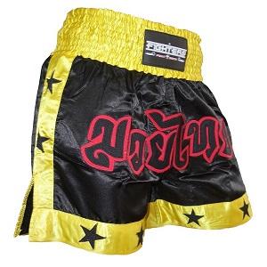 FIGHTERS - Shorts de Muay Thai / Noir-Jaune / XXL