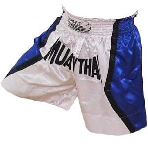 FIGHTERS - Shorts de Muay Thai / Blanc-Bleu / XL