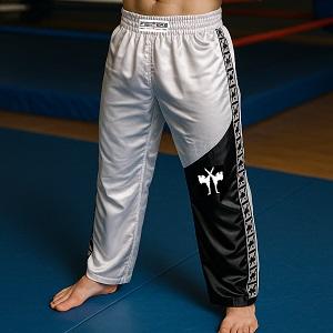 FIGHTERS - Pantalon de Kick-boxing / Satiné / Blanc-Noir / Large