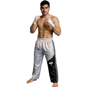 FIGHTERS - Pantalon de Kick-boxing / Satiné / Blanc-Noir / Large