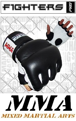 FIGHTERS - MMA Handschuhe / Cage Fight / Schwarz-Weiss / Small