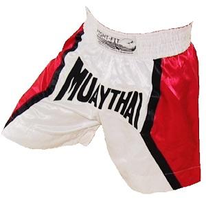 FIGHTERS - Shorts de Muay Thai / Blanc-Rouge / XL