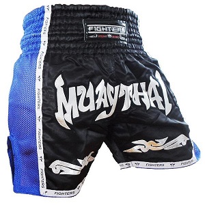 FIGHTERS - Pantalones Muay Thai / Elite Muay Thai / Negro-Azul / Medium