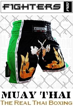 FIGHTERS - Pantaloncini Muay Thai / Elite Fighters / Nero-Verde / Large