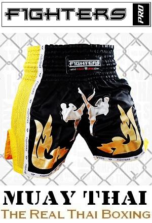 FIGHTERS - Pantalones Muay Thai / Elite Fighters / Negro-Amarillo / Small