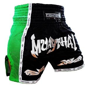 FIGHTERS - Shorts de boxe thai / Elite Muay Thai / Noir-Vert / XL