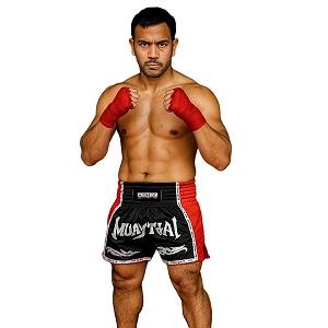 FIGHTERS - Shorts de boxe thai / Elite Pro Muay Thai / Noir-Rouge / Medium