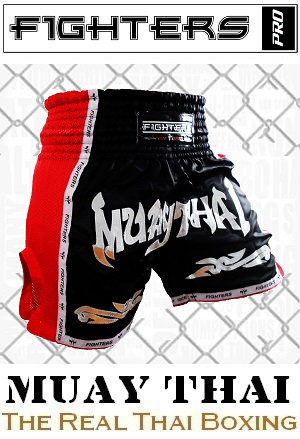 FIGHTERS - Thai Boxing Shorts / Elite Muay Thai / Black-Red / Large