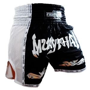 FIGHTERS - Shorts de boxe thai / Elite Muay Thai / Noir-Blanc / Large