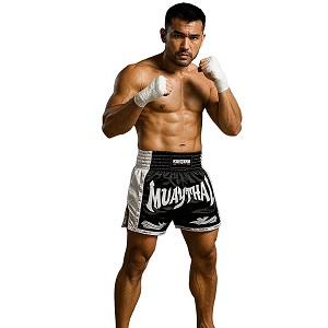 FIGHTERS - Shorts de boxe thai / Elite Pro Muay Thai / Noir-Blanc / Medium